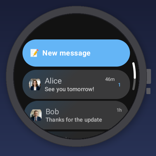 Chat list with new message button